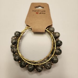 Gold stainless hoops individually wire wrapped marble gray beads handcrafted